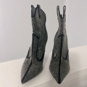 Diamond studded high heel boots